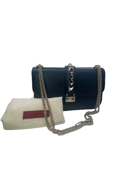 Valentino Garavani Blue Medium Rockstud Glam Lock Flap Bag