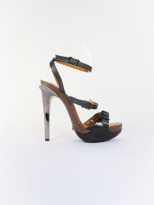 LANVIN 2012 ETE BLACK MULTI BUCKLE PLATFORM HEELS UK 5