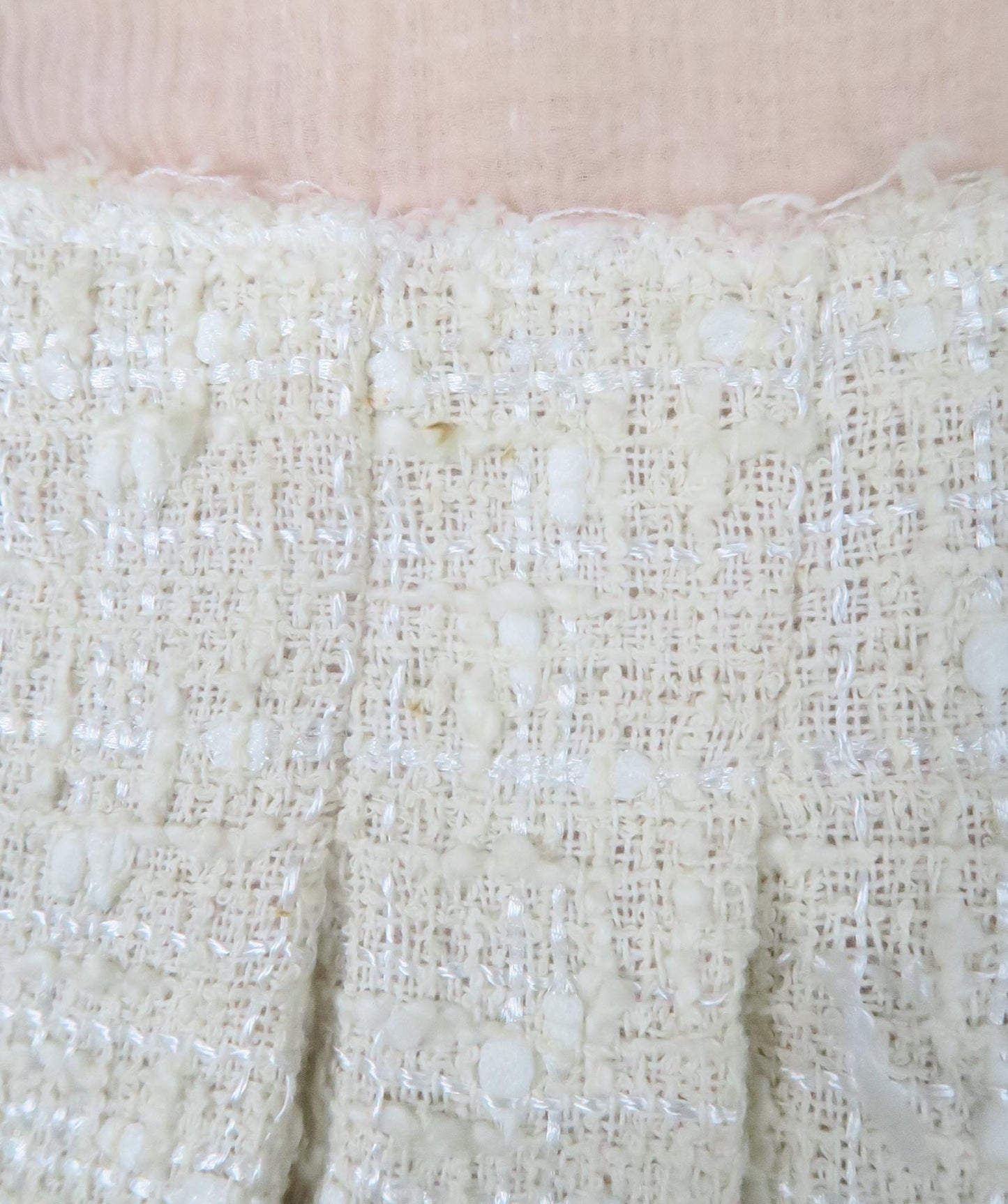 Dolce & Gabbana Cream Tweed Pleated Frayed Hem Skirt UK 8