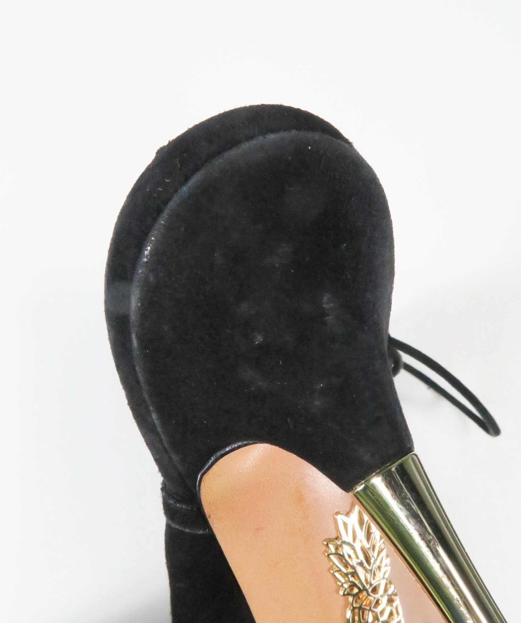 Aquazzura Black Suede Lace Up Heels With Gold Heel - UK 8 EU 41 👠