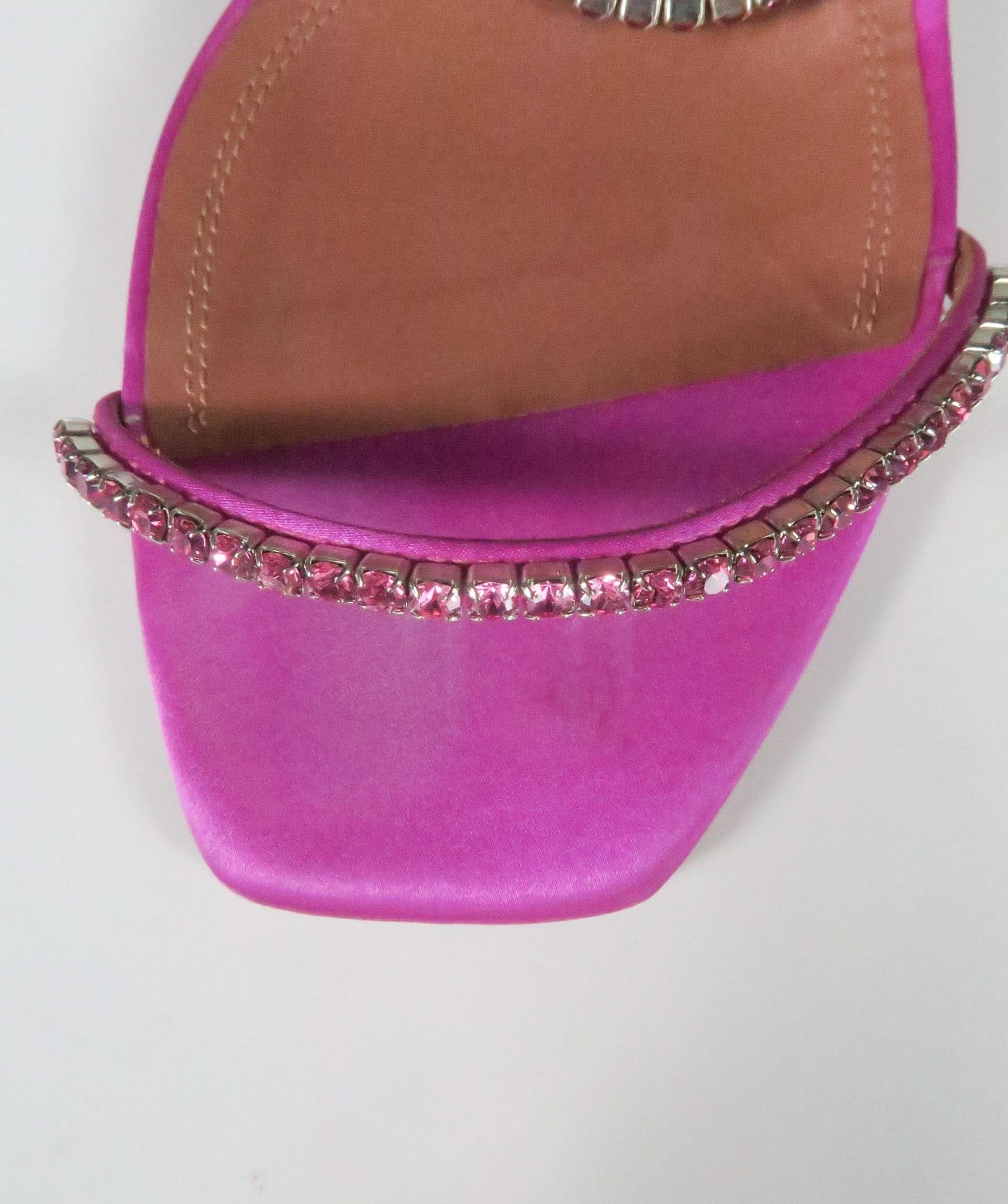 Amina Muaddi Pink Satin Gilda Sandals 95 UK 7 EU 40 👠