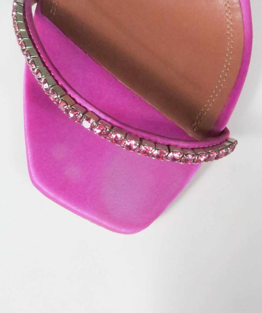 Amina Muaddi Pink Satin Gilda Sandals 95 UK 7 EU 40 👠