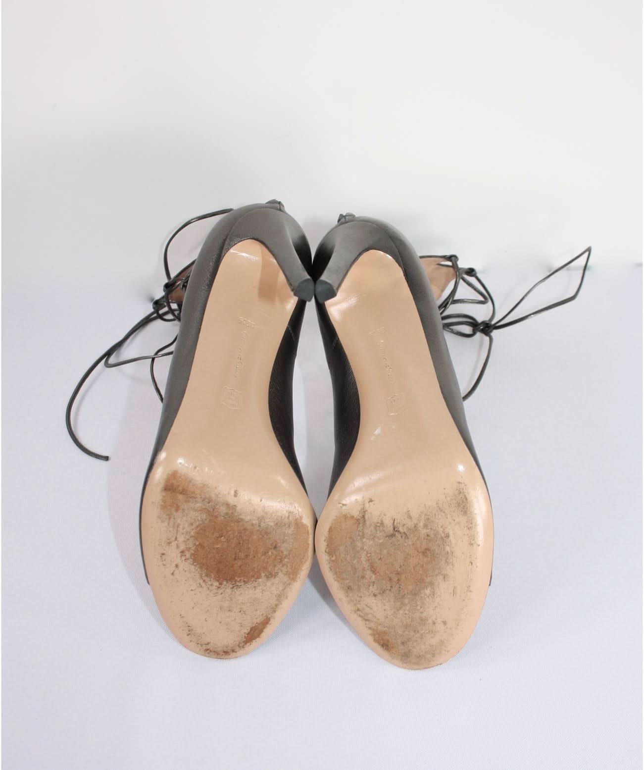 GIANVITO ROSSI Silvery Grey Metallic Lace Up Gladiator Heels UK6.5 EU39.5 - Ebloggers