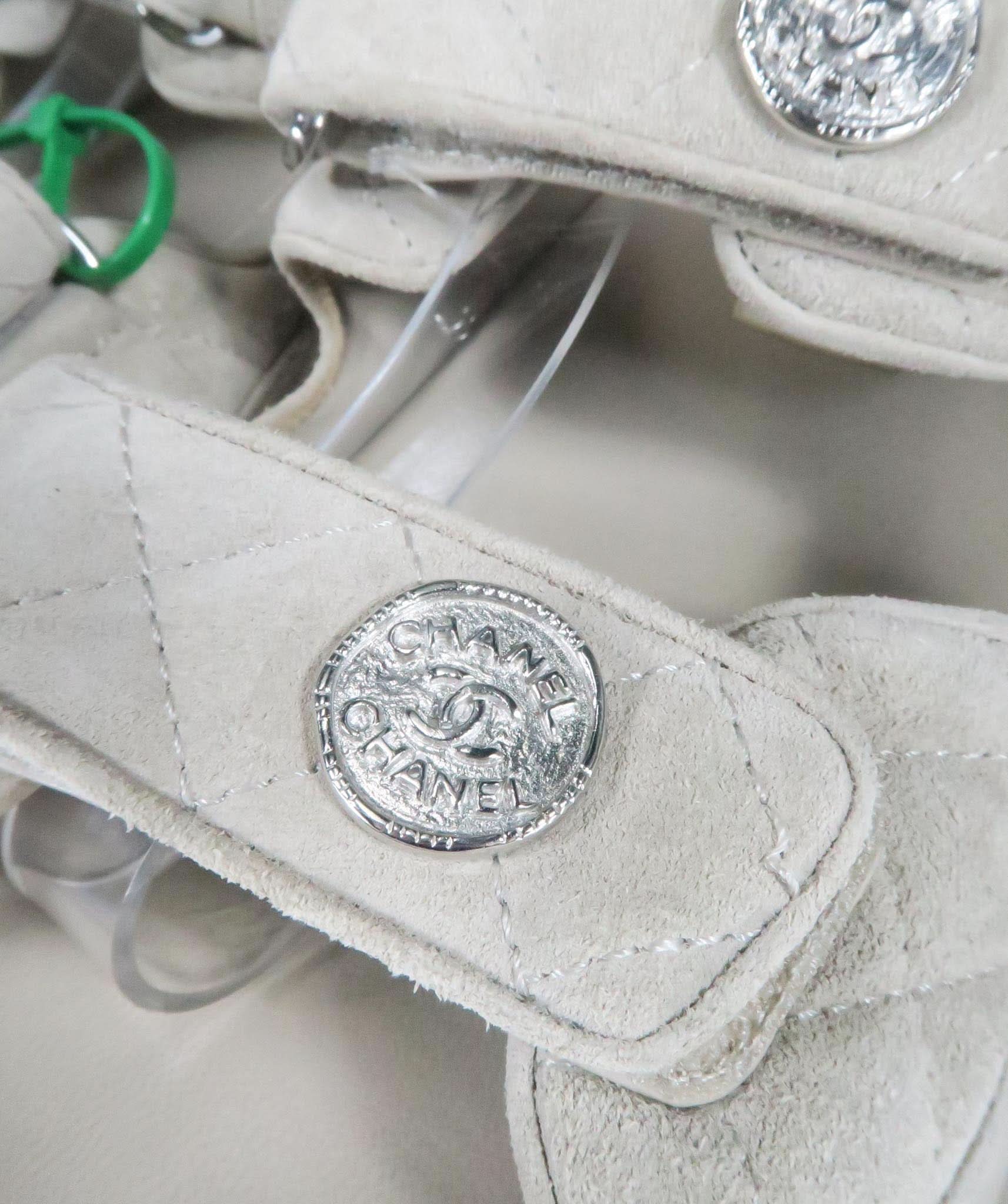 Chanel Grey Suede Quilted Dad Sandals UK 5 EU 38 👠