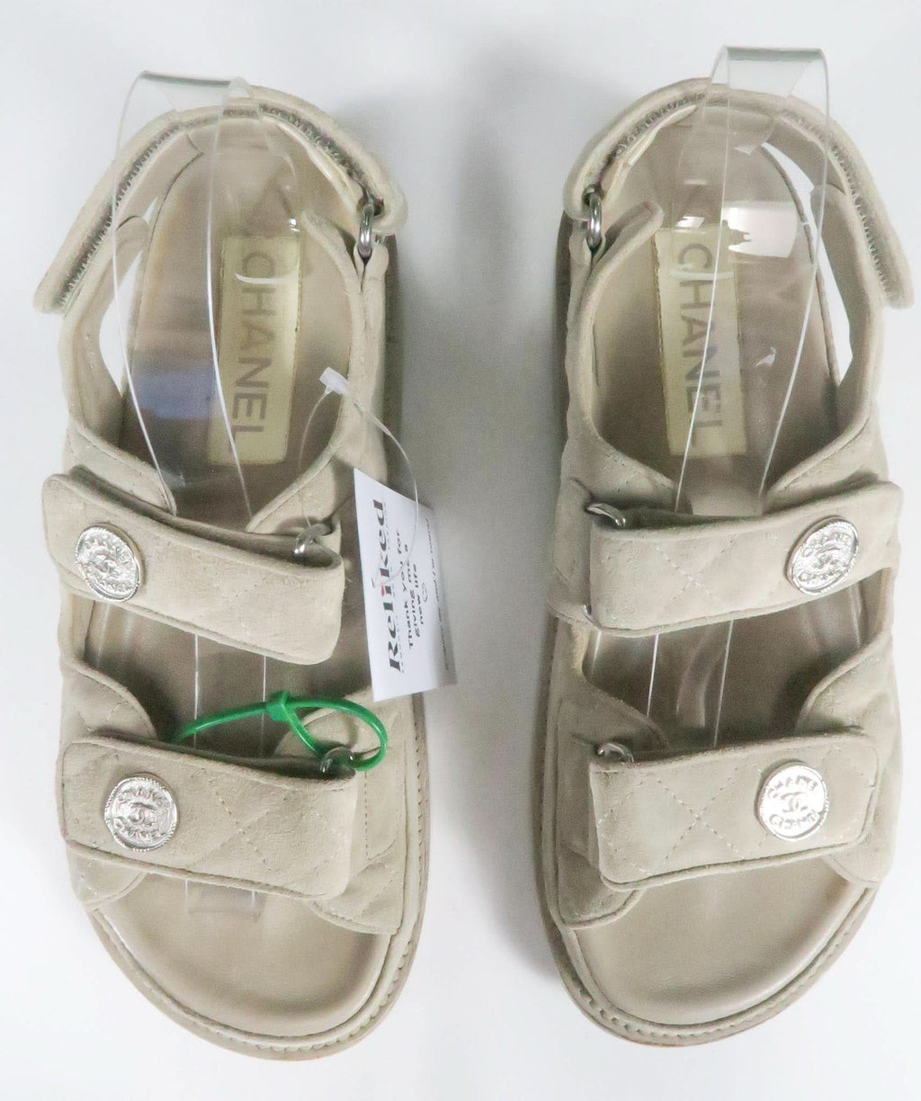 Chanel Grey Suede Quilted Dad Sandals UK 5 EU 38 👠