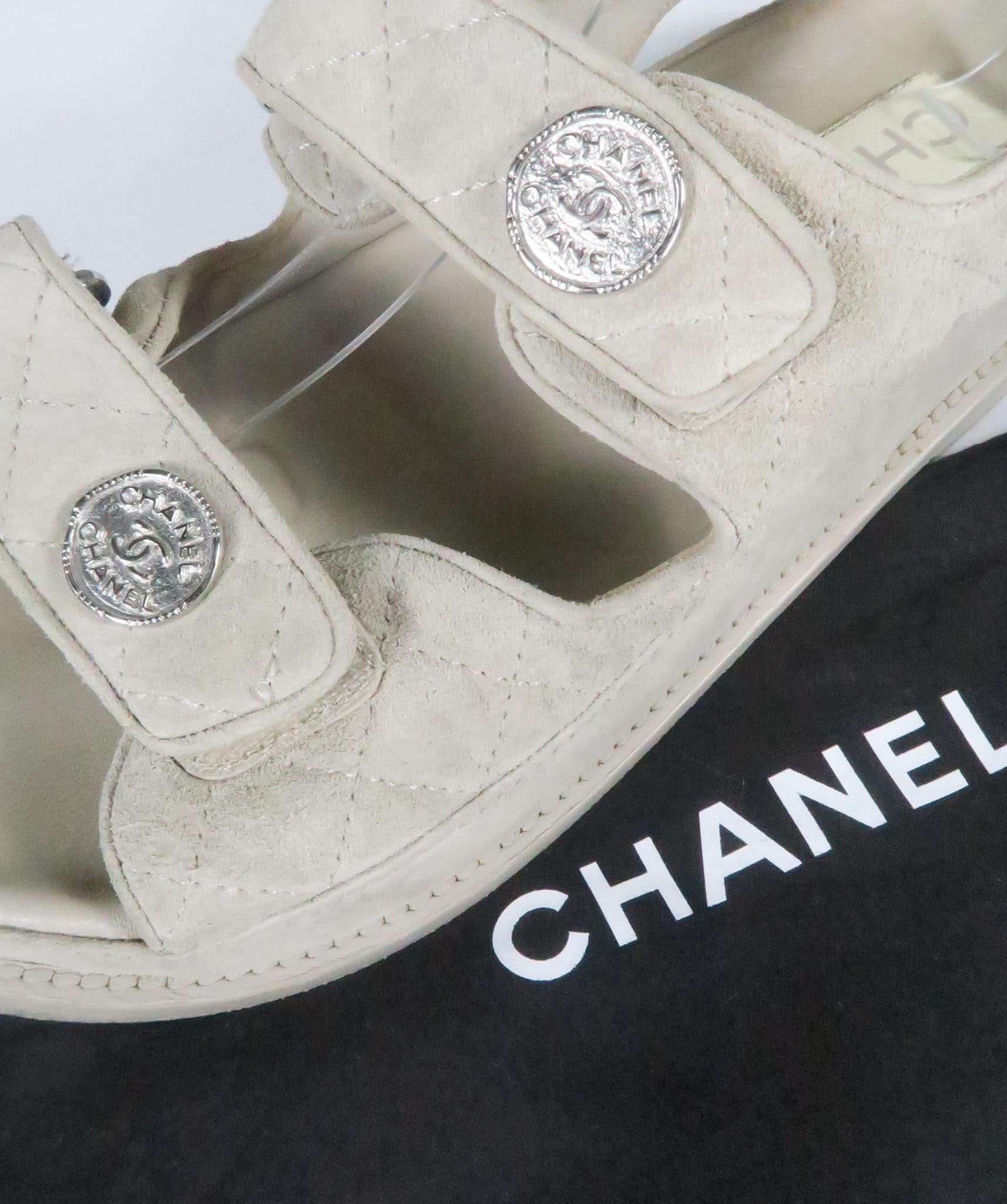 Chanel Grey Suede Quilted Dad Sandals UK 5 EU 38 👠