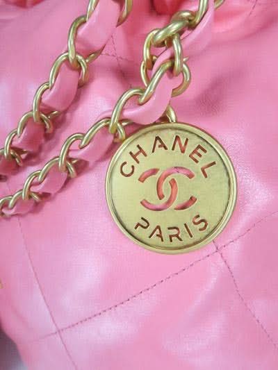 Chanel Coral Pink Calfskin Quilted 22 Bag With Pouch