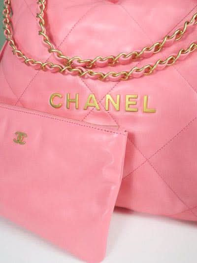 Chanel Coral Pink Calfskin Quilted 22 Bag With Pouch
