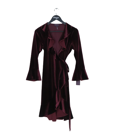 HALE BOB WINE BIBIANA STRETCH VELVET WRAP DRESS UK S