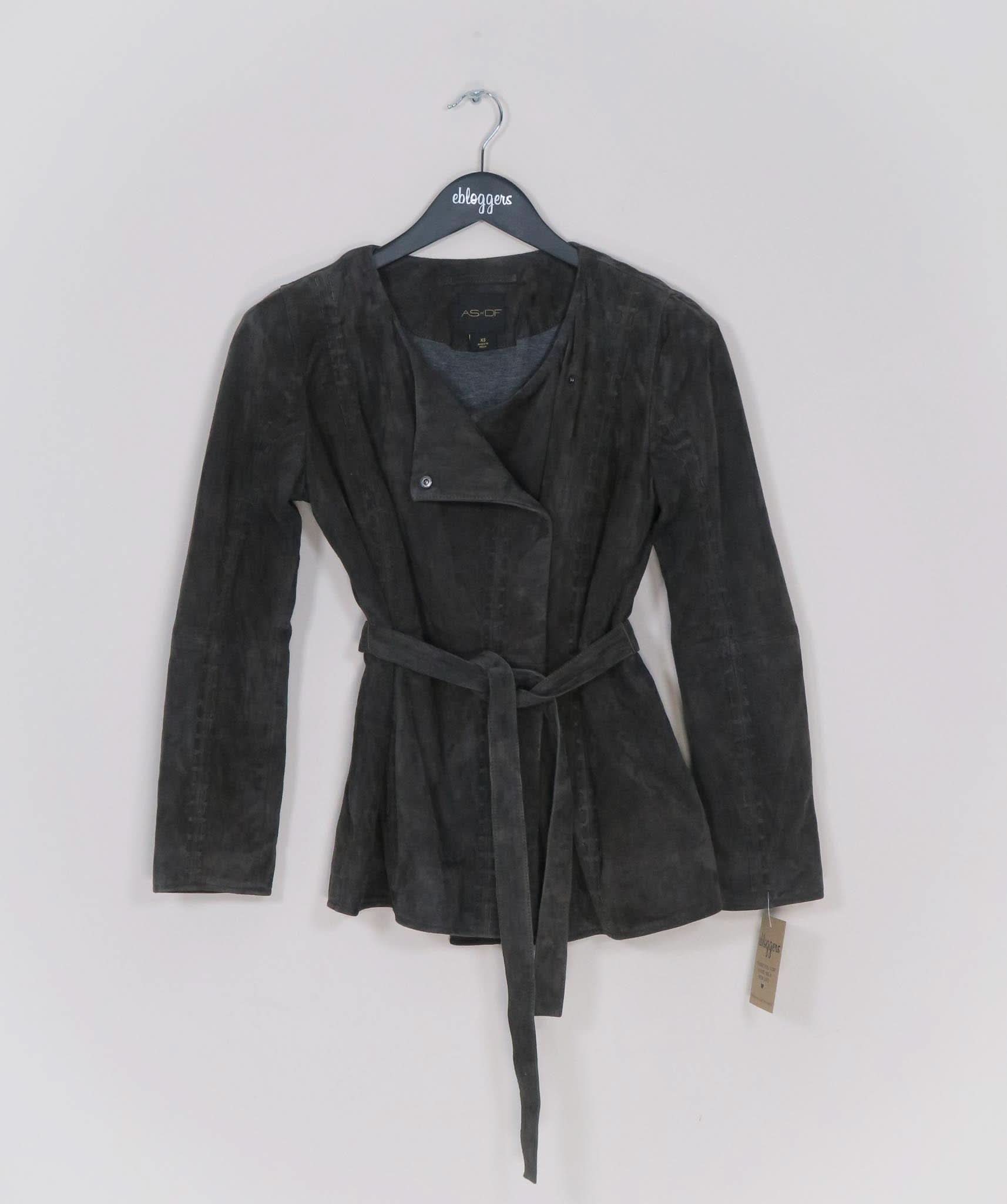 AS BY DF GREY CADET CONVERTIBLE SUEDE JACKET UK XS