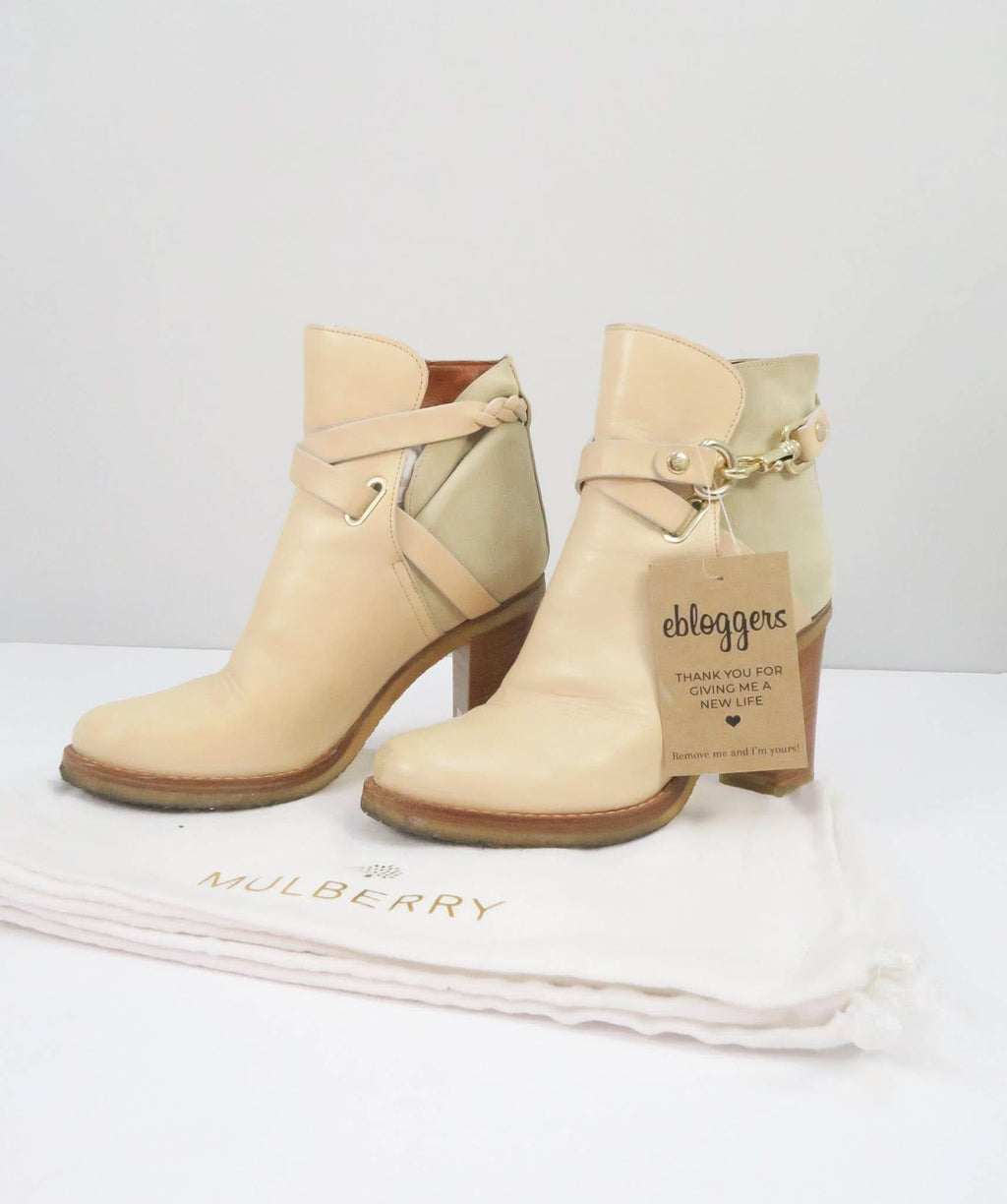 MULBERRY BEIGE DORSET SUMMER LEATHER AND SUEDE ANKLE BOOTS UK 3