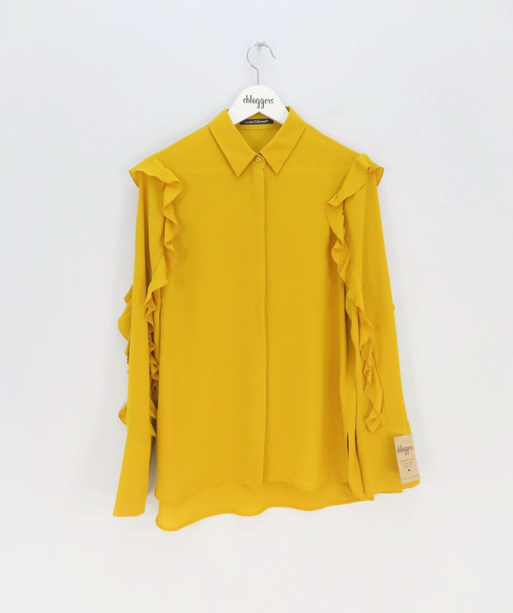 LUISA CERANO MUSTARD YELLOW RUFFLE SLEEVE SHIRT UK 10