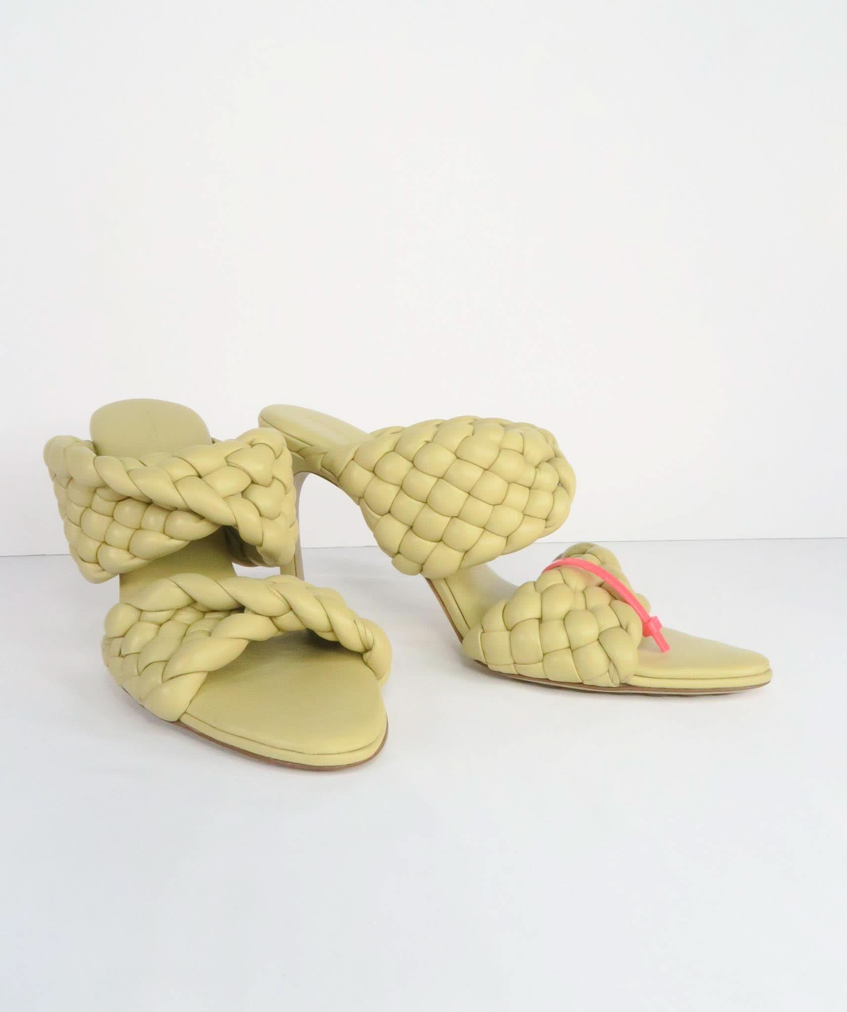 BOTTEGA VENETA Sand/Yellow Intrecciato quilted leather mules EU 38 UK 5