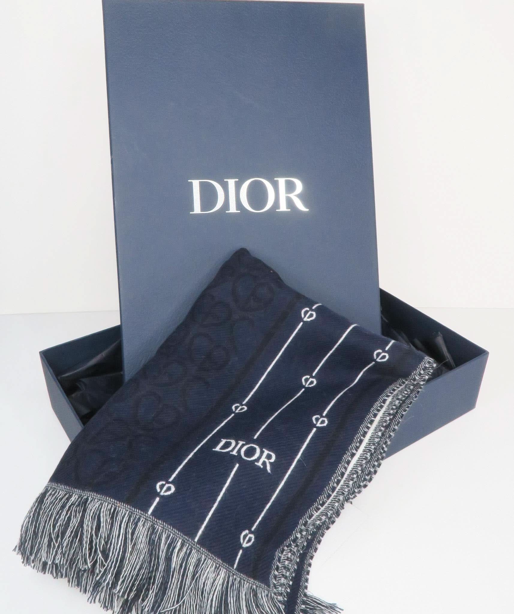 DIOR HOMME Navy 100% Wool Scarf 45 x 190cm