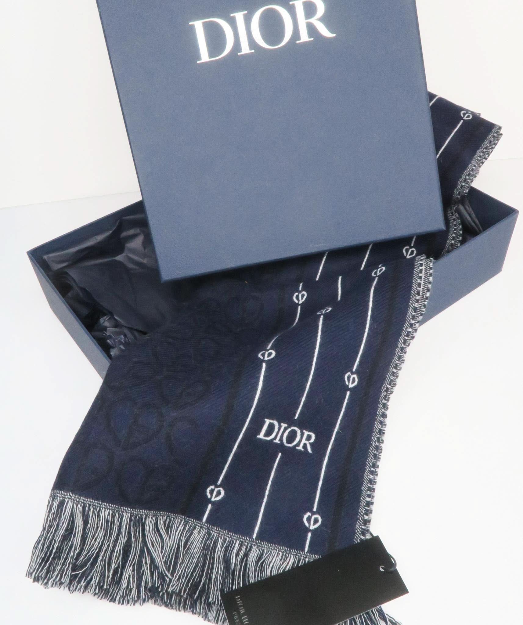 DIOR HOMME Navy 100% Wool Scarf 45 x 190cm