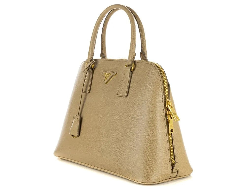 PRADA Sand Large Saffiano Leather Promenade bag with Gold hardware