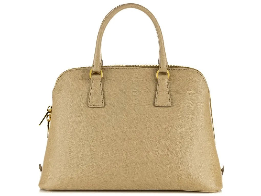 PRADA Sand Large Saffiano Leather Promenade bag with Gold hardware