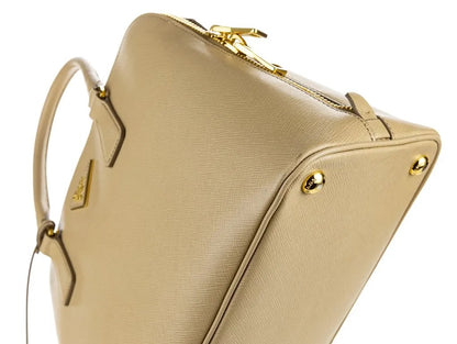 PRADA Sand Large Saffiano Leather Promenade bag with Gold hardware