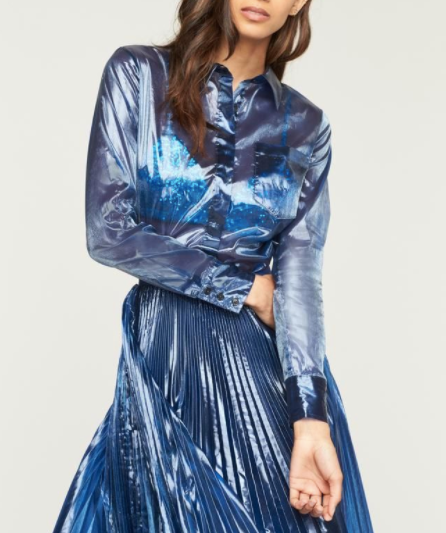 MILLY BLUE BUTTON DOWN MESH SHIRT UK 4