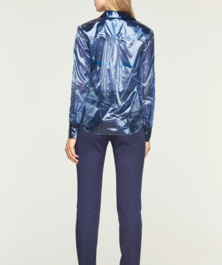 MILLY BLUE BUTTON DOWN MESH SHIRT UK 4