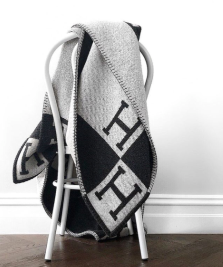 Hermès Écru / Gris Grey Foncé Avalon Cashmere/Wool Throw Blanket