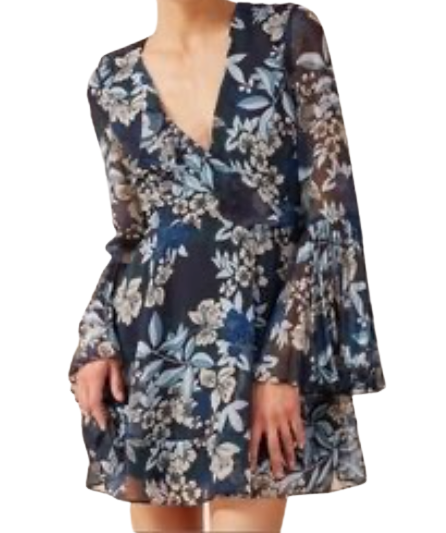 KEEPSAKE BLUE FLORAL BELL SLEEVE DRESS UK XS