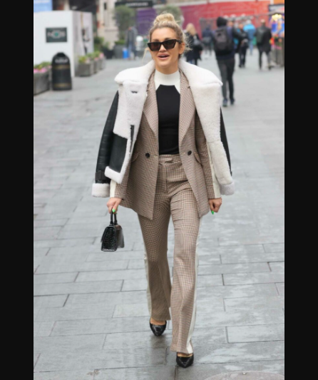 Karen Millen Brown/Neutral Club Check Tailored Flared Trousers UK 6