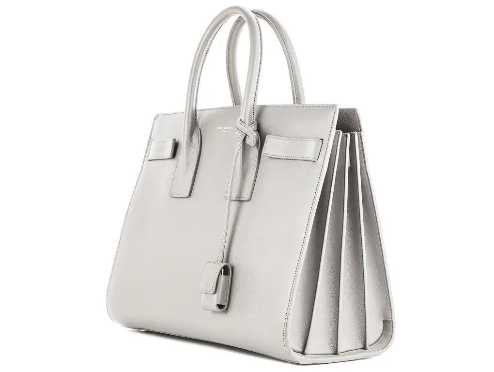 YVES SAINT LAURENT Light Grey Leather Small Sac De Jour Tote Bag