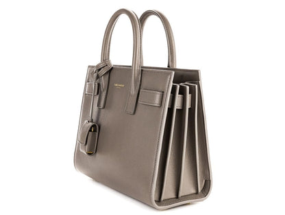 YVES SAINT LAURENT Fog Grey Leather Nano Sac De Jour Tote Bag