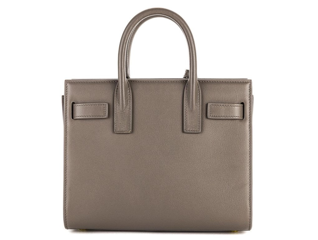 YVES SAINT LAURENT Fog Grey Leather Nano Sac De Jour Tote Bag