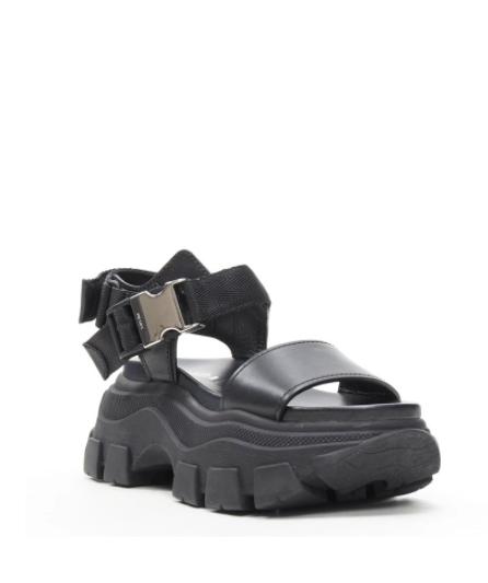 PRADA Black Pegasus Block leather-trimmed sandals EU 39 UK 6