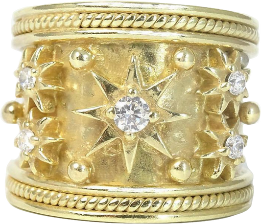 Heavenly London 18ct Gold Plated Sustainable Silver Constellation Ring With Cubic Zirconia Stones Sz J