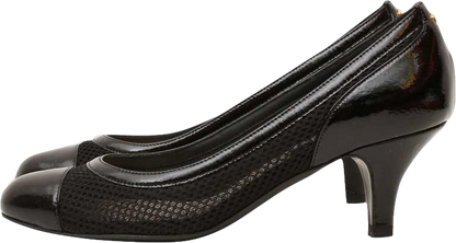 Chanel Black Patent Leather And Mesh Cc Cap Toe Pumps UK 3.5 EU 36.5 👠