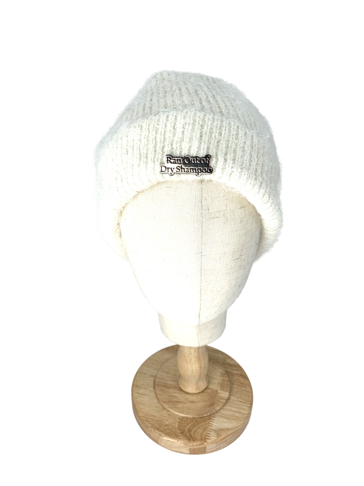 Cream Ribbed Knit Beanie One Size