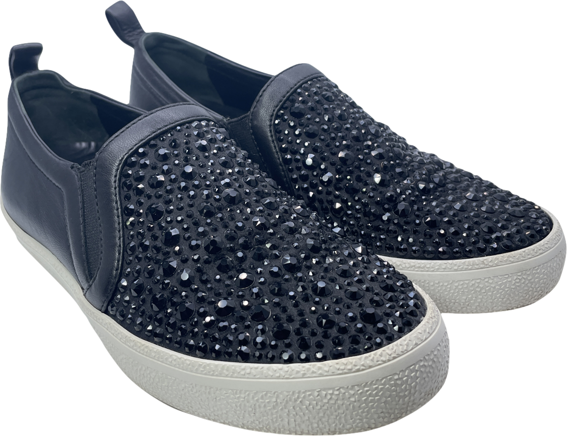 Gina Black Leather & Crystal Embellished Satin Gioia Slip On Skate Sneakers Trainers UK 3 EU 36 👠