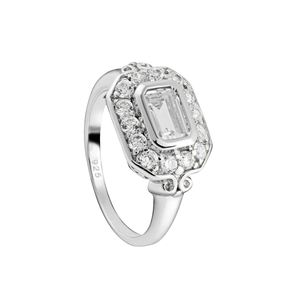 Heavenly London 925 Sterling Silver  / Cubic Zirconia Art Deco Ring Sz P