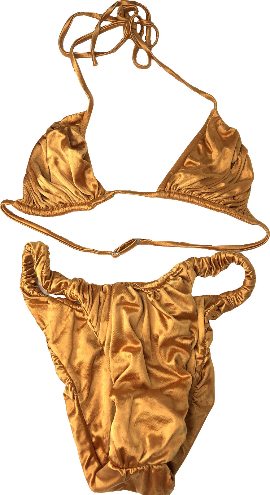 Isa Boulder Brown Waves Ruched Stretch-satin Bikini UK L