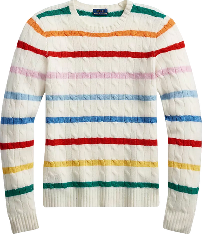 Polo Ralph Lauren Cream Striped Cable-knit Cashmere Jumper BNWT UK XS