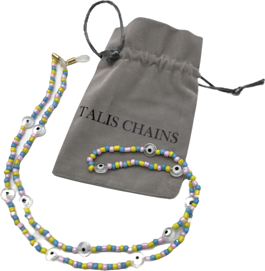 Tallis Chains Multicoloured Candyfloss Beaded Sunglasses Chain With Glazed Evil Eye One Size