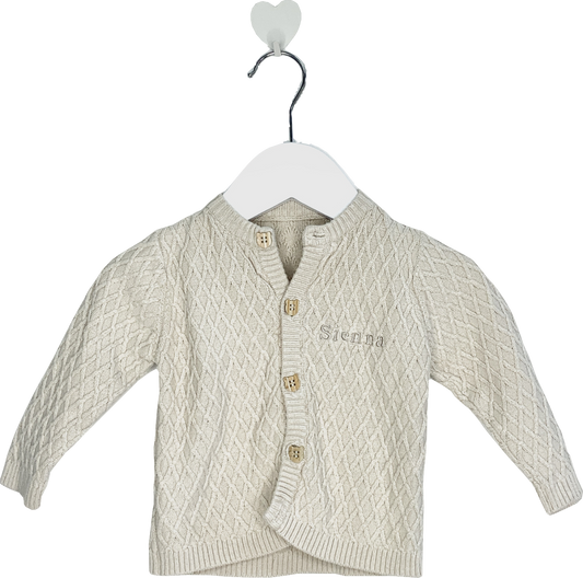 the baby gifting company Beige Personalised Organic Cotton Cardigan 0-3 Months