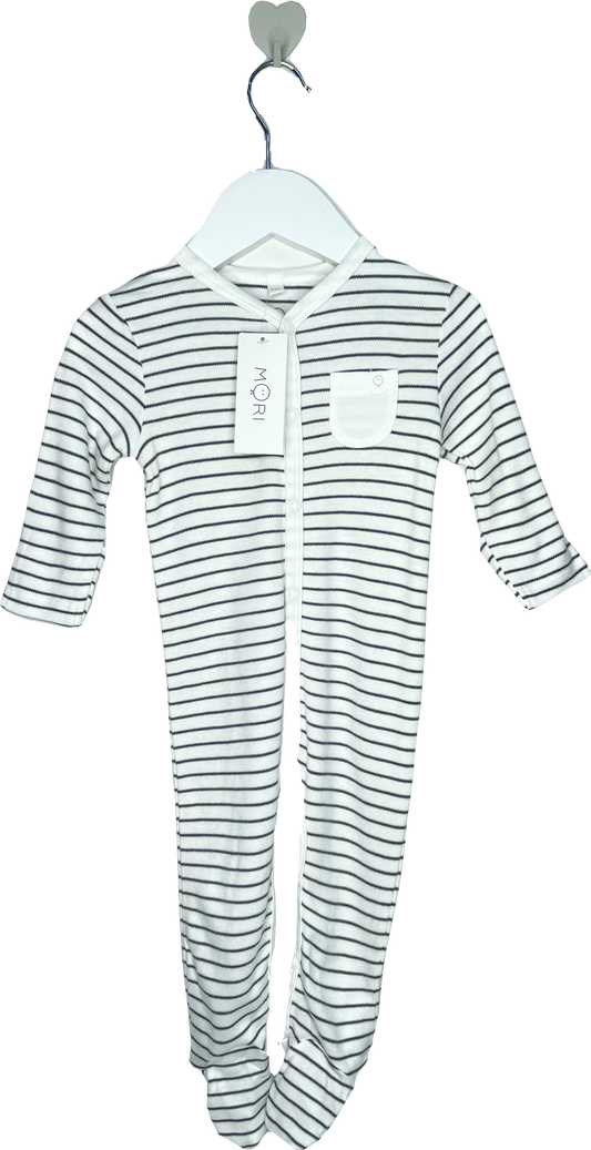 Mori Baby White/grey Bamboo/organic Cotton Front Opening Zip Sleepsuit BNWT 3-6 Months