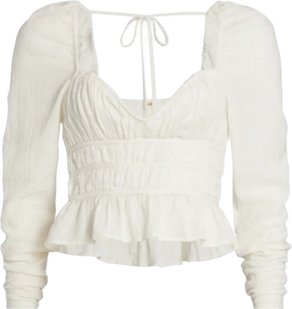 Free People White Ruched Blouse With Structured Sweetheart Neckline UK XS