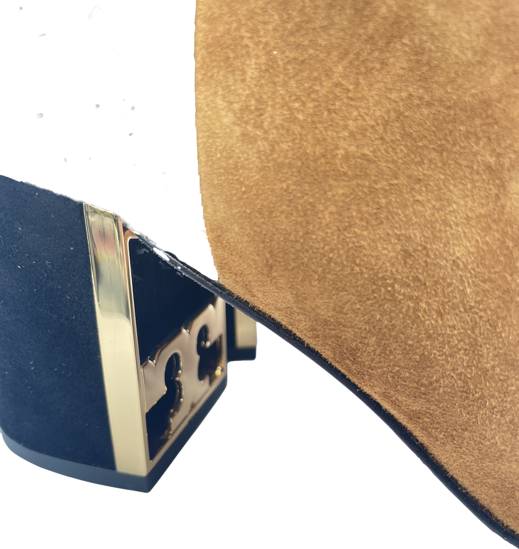 Tory Burch Black / Camel Suede Gigi Logo Heel Ankle Boots Us7 UK 4 EU 37 👠