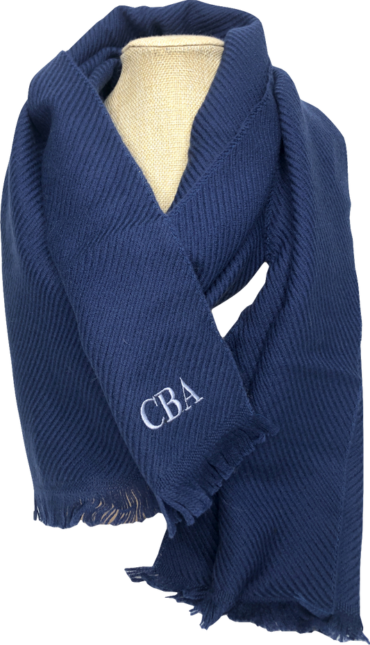 Brooks Brothers Blue 100% Virgin Wool Initial Embroidered Scarf One Size