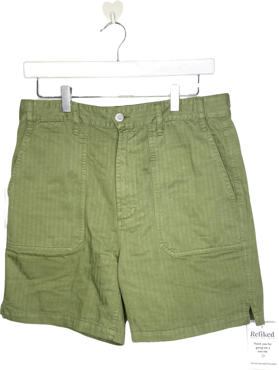 drake's Green Olive Herringbone Cotton Fatigue Shorts W31