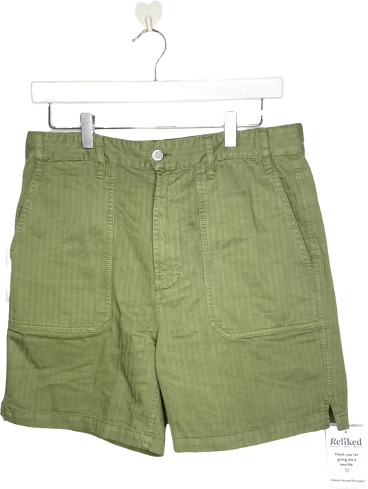 drake's Green Olive Herringbone Cotton Fatigue Shorts W31