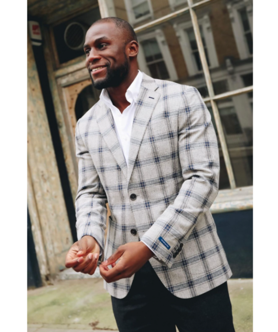 T M Lewin Navy and Oatmeal Donegal Check Paternoster Slim Fit Jacket UK 40R