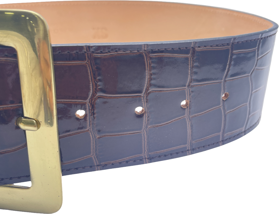black & Brown London Brown Maria Wide Croc Patent Belt UK XS