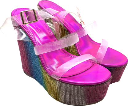 ASOS Multicoloured Rainbow Sparkly Chunky Wedge Shoes UK 5 EU 38 👠