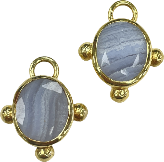 Heavenly London Gold / Blue Agate Oval Detachable Drops For Huggies/hoop Earrings